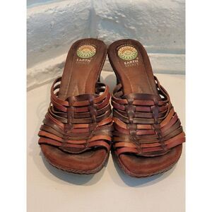 Earth Spirit Birch Leather Wedge Sandal Red Brown Womens Size 8